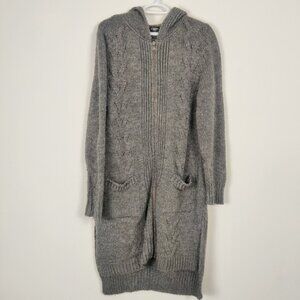LC Waikiki Women's Gray Zip Up Hooded Tunic Cardigan Size Large Cable Knit